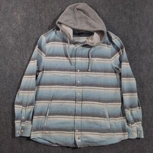 Johnnie-O Surflannel Hoodie Cardigan Womens XL Blue Striped Button Up Pockets